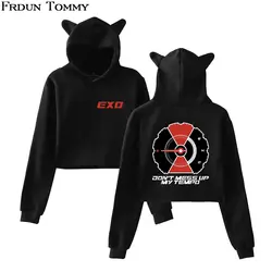 Frdun Tommy EXO кошачьими ушками Толстовка Kpop худи Харадзюку для женщин мода с длинным рукавом капюшоном зима/осень повседневное кофты