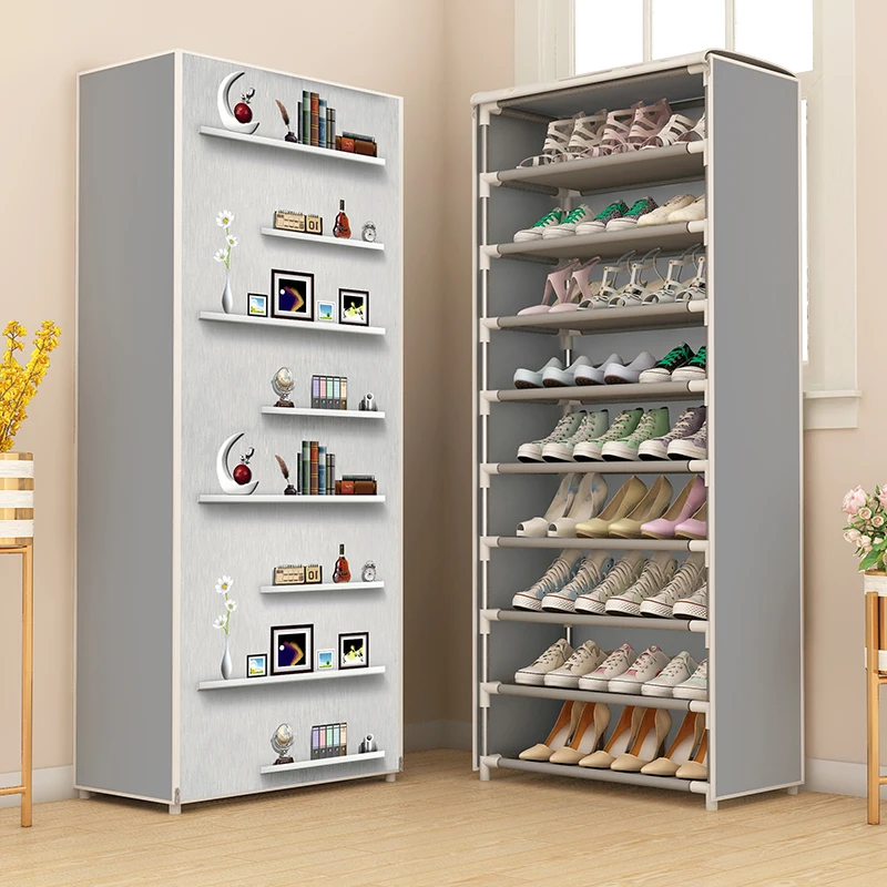 Goedkoop Geweven Stof Opslag Schoenen Rek Minimalistische Moderne Eenvoudige Montage Woonkamer Schoenen Organizer Meubels Stofdicht Schoen Kast