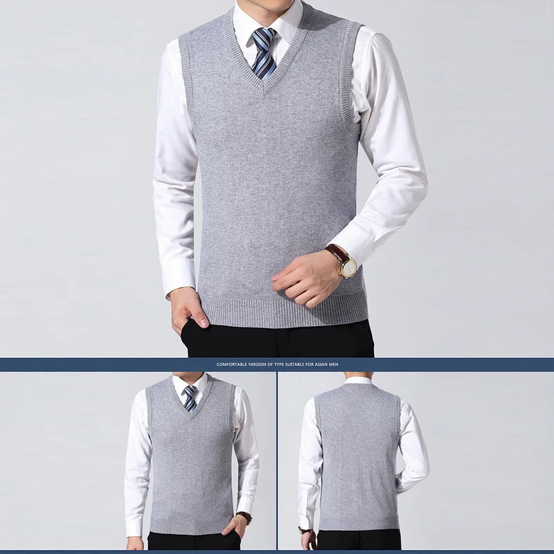 WENYUJH Хлопковый вязаный пуловер для мужчин с v-образным вырезом без рукавов формальный деловой Pull Homme Повседневный Однотонный свитер мужские свитера жилет