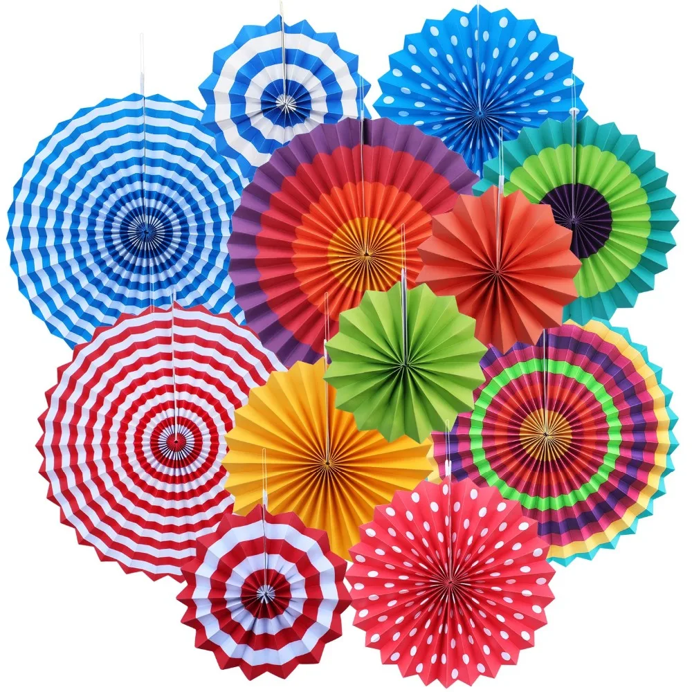 

12Pcs Round Wheel Tissue Paper Fan Decorations Hanging Paper Rosette Backdrop Paper Pinwheels Fan for Wedding Party Baby Shower