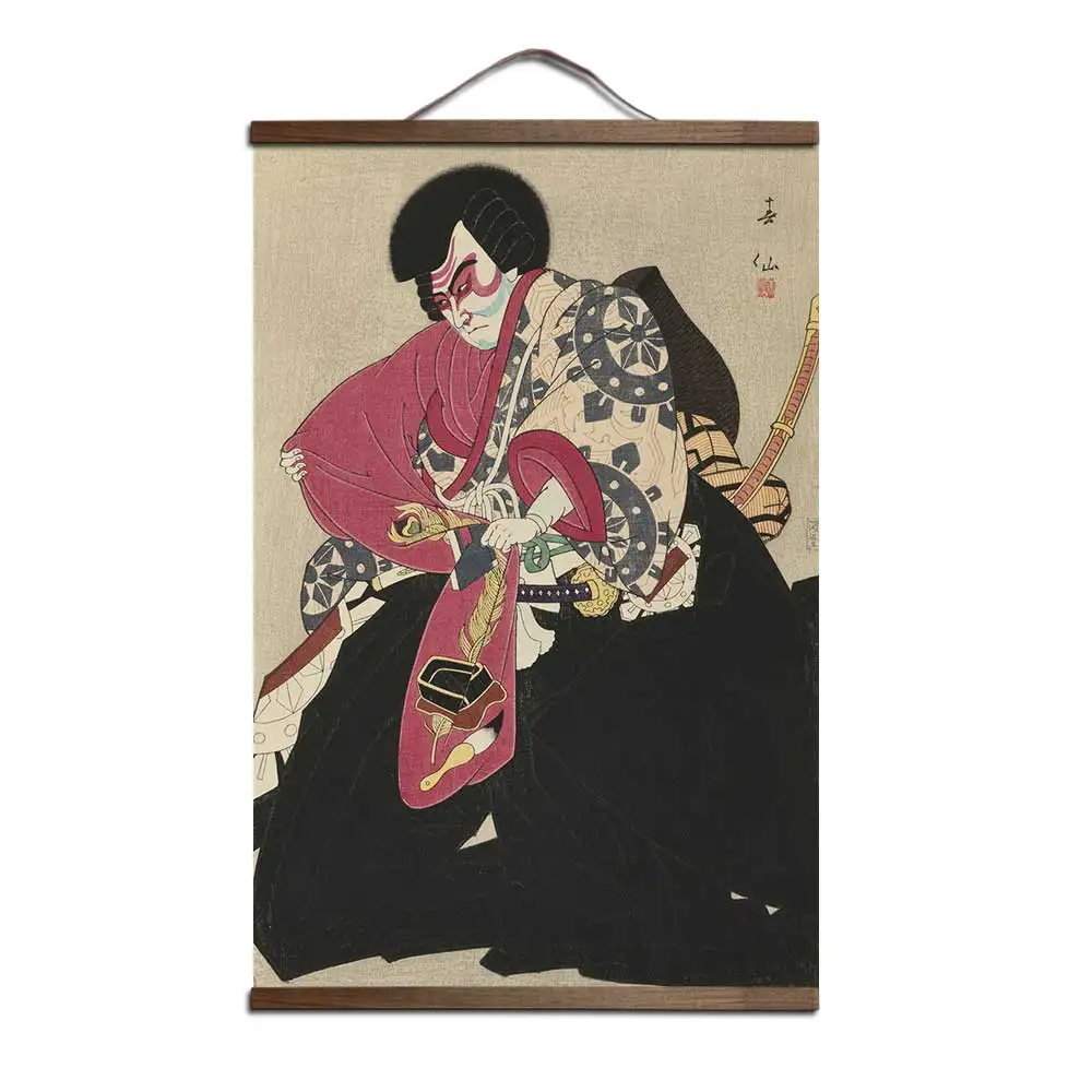 Японский Ukiyoe для живописи на холсте плакаты и принты украшения стены искусства домашний декор с твердой деревянной подвеской свиток - Цвет: Розовый
