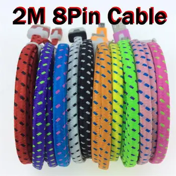 

2M 6FT Flat Fabric Braided Nylon USB Cable Accessory Bundles for mobile Phone 6 plus 5 5s 100pcs/lot