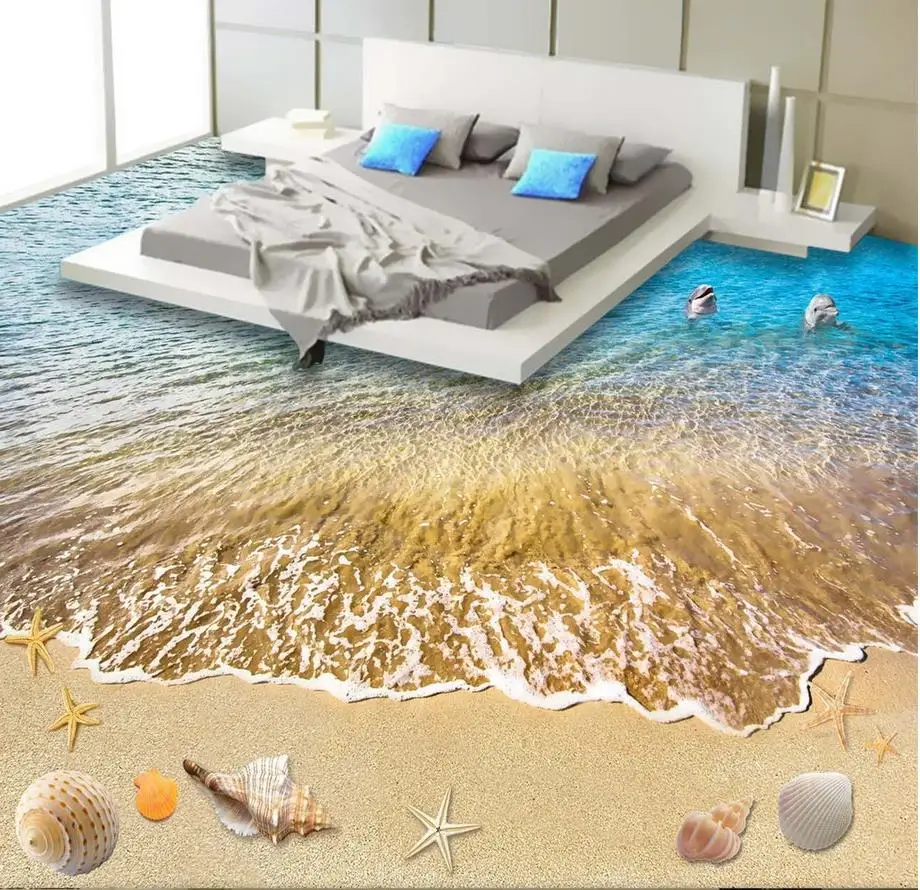 Beach floor murals in wall stickers Dolphin Beach tiles painting 3d