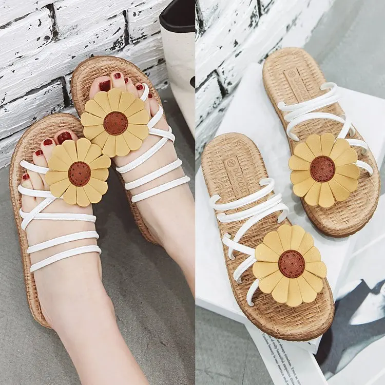 

2019 Summer Women's Shoes Slippers Casual Beach Outside Non-slip Fashion Flower Shoes No Heel Open Toe EUR35-40