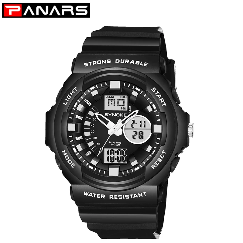 

PANARS Watch Men Luxury 50M Waterproof Military Dual Time Sports Watches PU Strap Luminous Alarm Clock Wristwatch Mens 2019