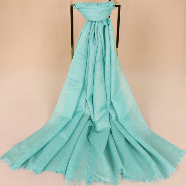 2017 gold thread solid scarf women shimmer plain shawl cosy viscose