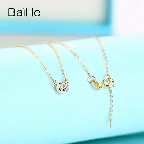 BAIHE Solid 14 k белое золото(AU585) 0.18ct H/SI круглый натуральный бриллиант для женщин Элегантный свадебный кулон подарок ожерелье