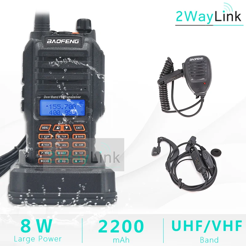 8 Вт Baofeng UV-9R IP67 водонепроницаемый двухдиапазонный 136-174/400-520 МГц Ham Радио рация 10 км UV-9R плюс UV-XR BF-A58 серии UV 9R - Цвет: Add Headset-Mic