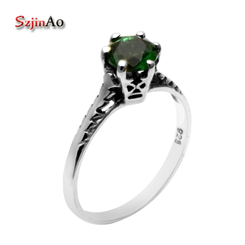 Szjinao Fashion 925 Sterling Silver Jewelry Victoria Antique Jewelry Classical Green Stone rystal Wedding Rings for