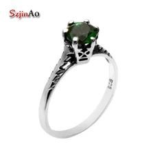 Szjinao Victoria Moda 925 Joyas de Plata Joyas Antiguas Clásico Verde Piedra rystal Boda Anillos para Las Mujeres