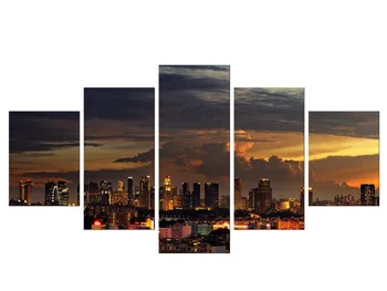 

5 Pieces Free Shippting Canvas Painting Style Wall Pictures City Night View Building For Living Room Home Decoration Frame