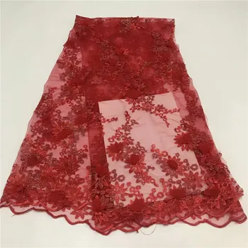

Indian Red African Dress Tulle Fabric Nigerian Fabric Lace 3d Embroidered High Quality French Net Lace Fabric for Party A1471