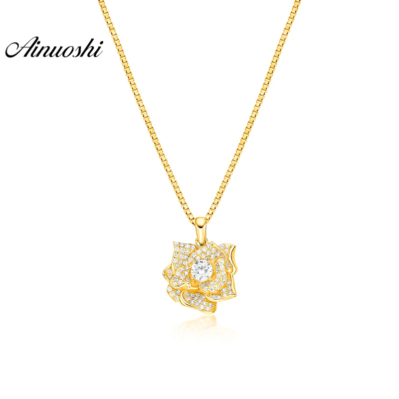 

AINUOSHI 10K Solid Yellow Gold Pendant Flower Pendant SONA Diamond Women Men Child Jewelry Shining Petal Design Separate Pendant