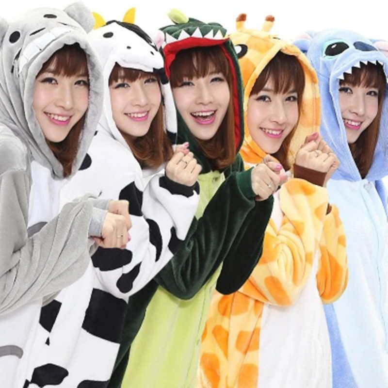 Flannel Cartoon Animal Rabbit Monkey Horse bear wolf Cow All in One Winter Warm Homewear Pijama Pajamas | Тематическая одежда и