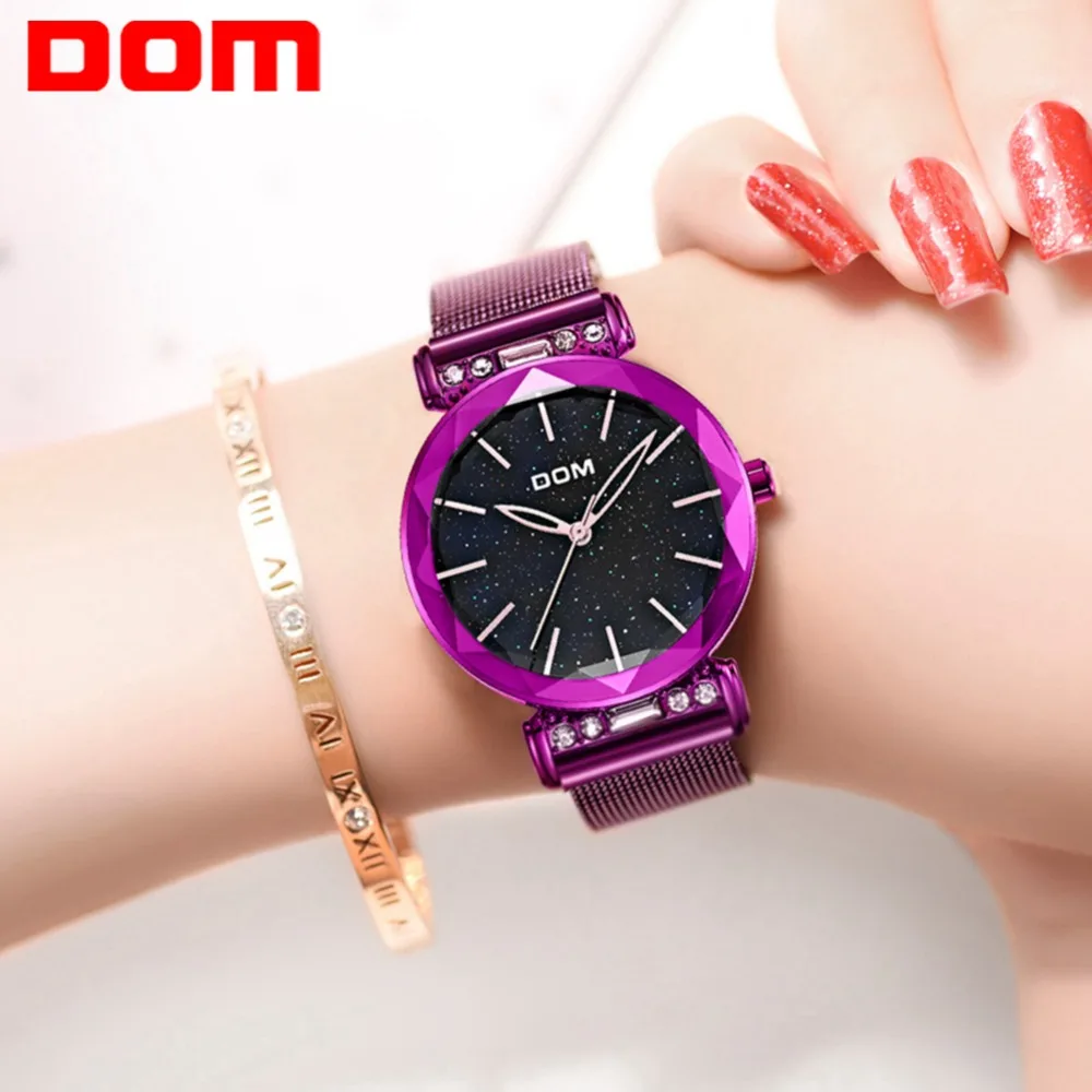

DOM Brand Women Watches Ladies Magnetic Starry Sky Clock Fashion Diamond Female Quartz Wristwatches Relogio Feminino G-1245PK-1M