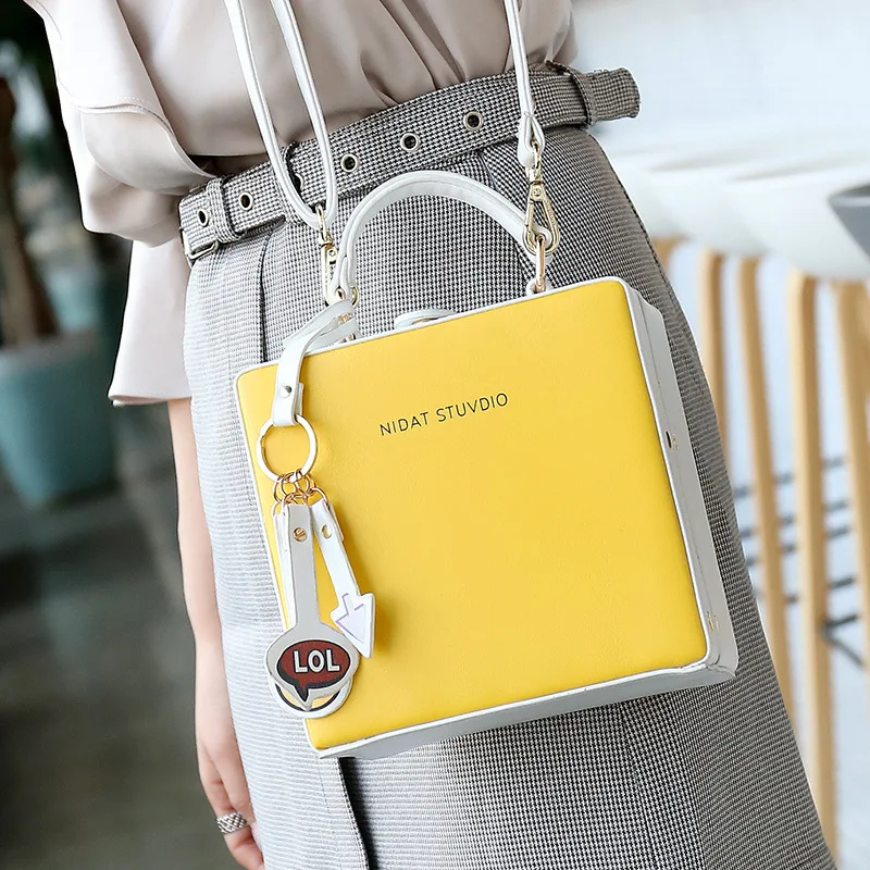 

Korean Printing Letter Pu Leather Box Bag Top Handle Women Handbag Casual Shoulder Messenger Bag Cross body Bag Lady Handbag Bag