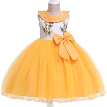 Весенне-Летнее Детское вечернее платье с цветочным узором для девочек платье принцессы с вышивкой и большим бантом для дня рождения платье для маленьких девочек