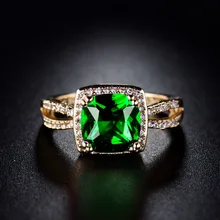 XIAGAO Luxury Green Square Crystal 4 Prongs Setting Round Top AAA Cubic Zircon Rings for Women Fashion jewelry Party Rings R317