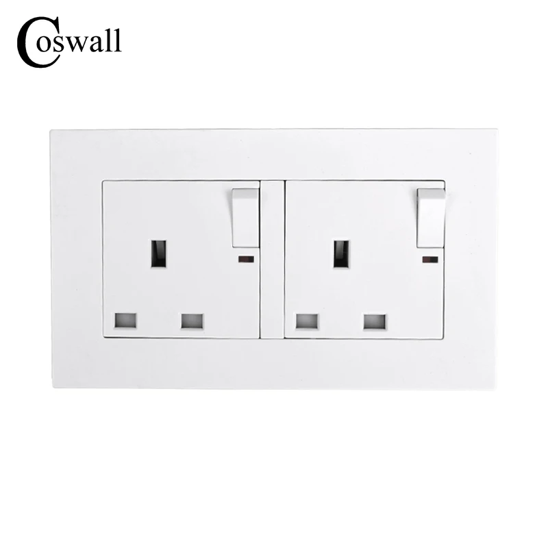 COSWALL 2 Gang настенный выключатель питания розетка заземленная + неоновый Индикатор