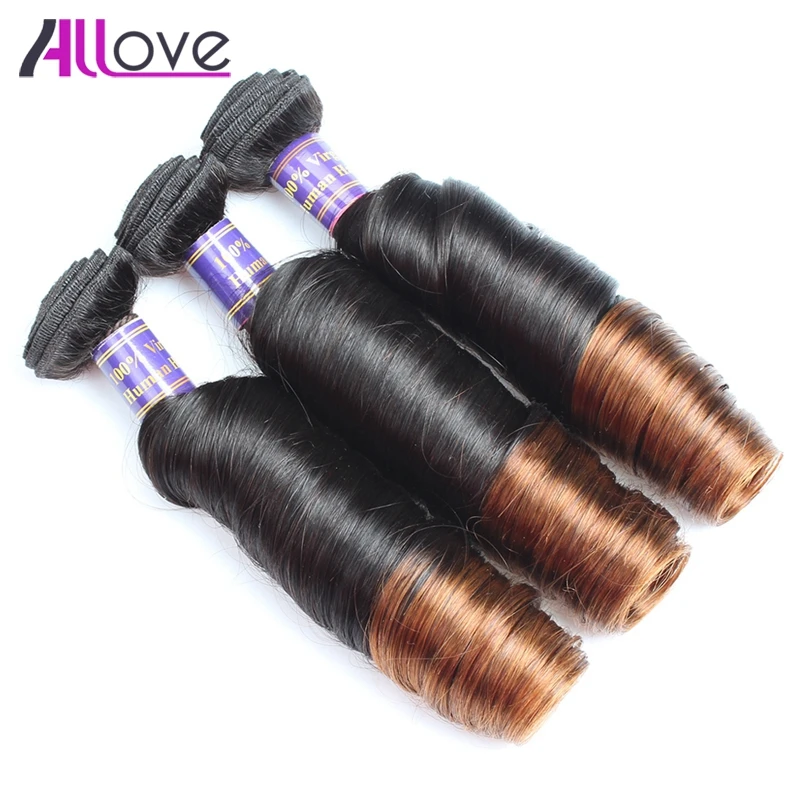 Allove ombre плетение волос 3 Связки с Синтетическое закрытие волос перуанские волосы Весна Вьющиеся 1b/4# Реми Человеческие волосы Weave Связки