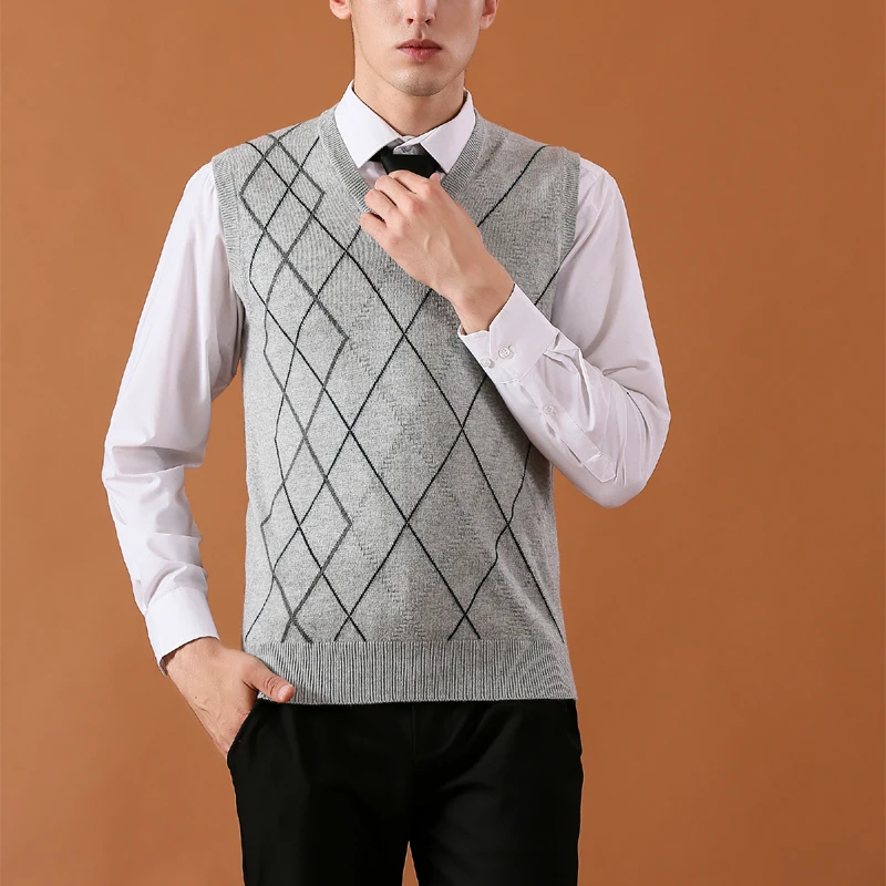 Высокое качество Мужские свитера Повседневный стиль шерстяной вязаный деловой мужской жилет без рукавов размера плюс 3XL брендовый коричневый серый жилет с v-образным вырезом
