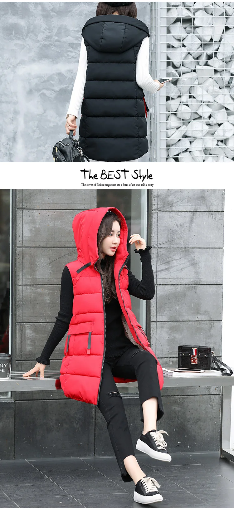 Women Jacket Winter Cotton Padded Vest Coats Long Hooded Women Coat And Jacket Sleeveless Outwear Clothing Plus Size 4XL CH657 (3)