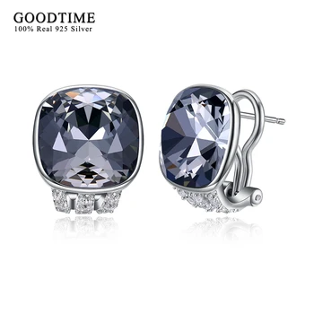 

Fashion Earring 925 Sterling Silver Square Cubic Zirconia Stone Austria Crystal Clip Earring Women Jewelry