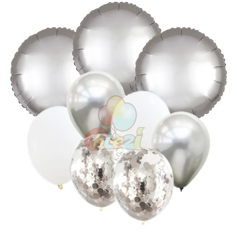 9 шт. 18 дюймов воздушные шары из металлической фольги надувные конфетти воздушные шары Звезда Круглый сердце юбилей Свадебный декор для вечеринки в честь Дня рождения воздушный шар - Цвет: Round 3