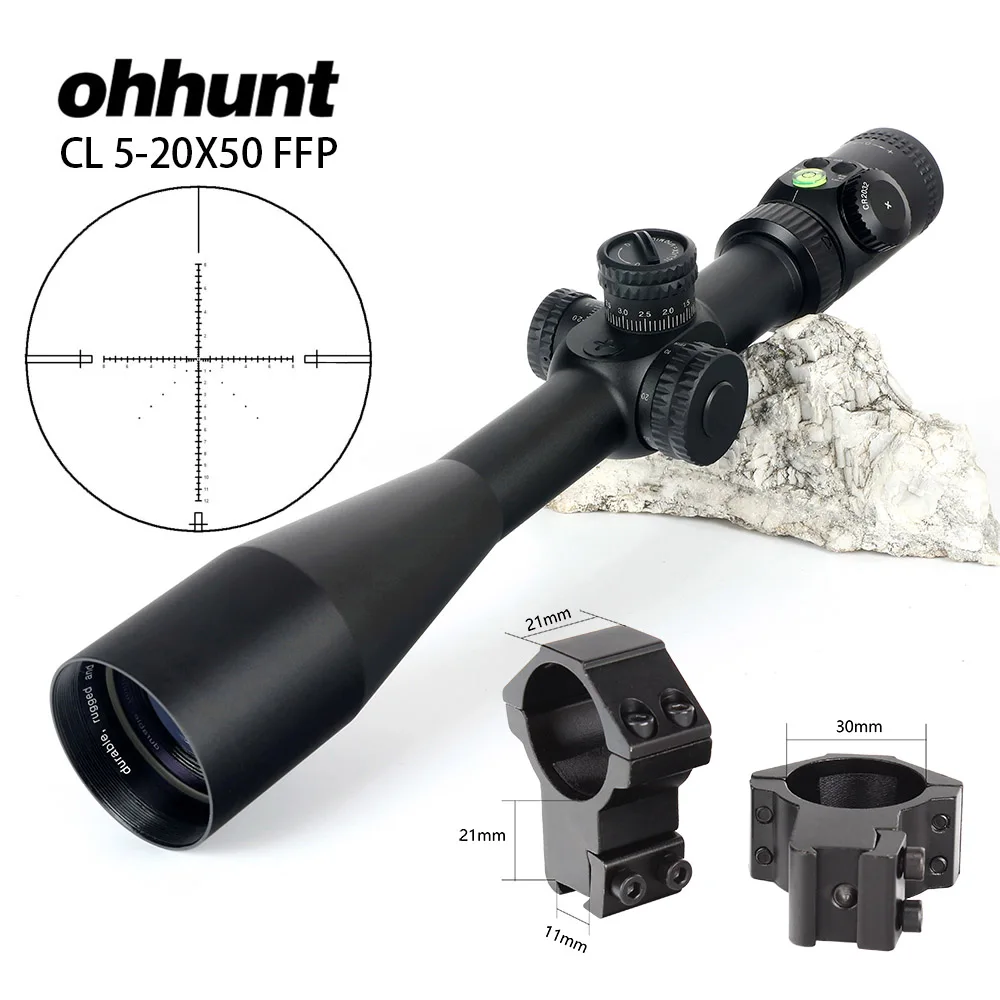 Ohhunt CL 5-20X50 FFP первый фокальный самолет охотничий прицел боковой Параллакс стекло гравированное сетка замок сброс область с пузырьковым уровнем - Цвет: with Dovetail Rings