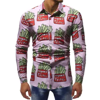 

JAYCOSIN 2018 Organic Frites Mens Fashion Printed Cute Blouse Casual Long Sleeve Slim Shirts Tops Dropshipping 30p