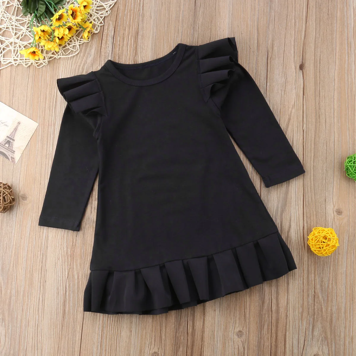 PUDCOCO Fashion Girl Princess Fly Sleeve Dress Kid Baby Party Wedding Pageant Long Sleeve Autumn cotton Dresses Clothes 1-6T