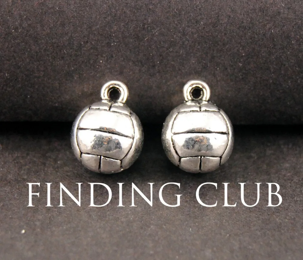 

10 pc Antique Silver Tone 3D Volleyball Charms DIY Jelwery Making 14x11mm A835