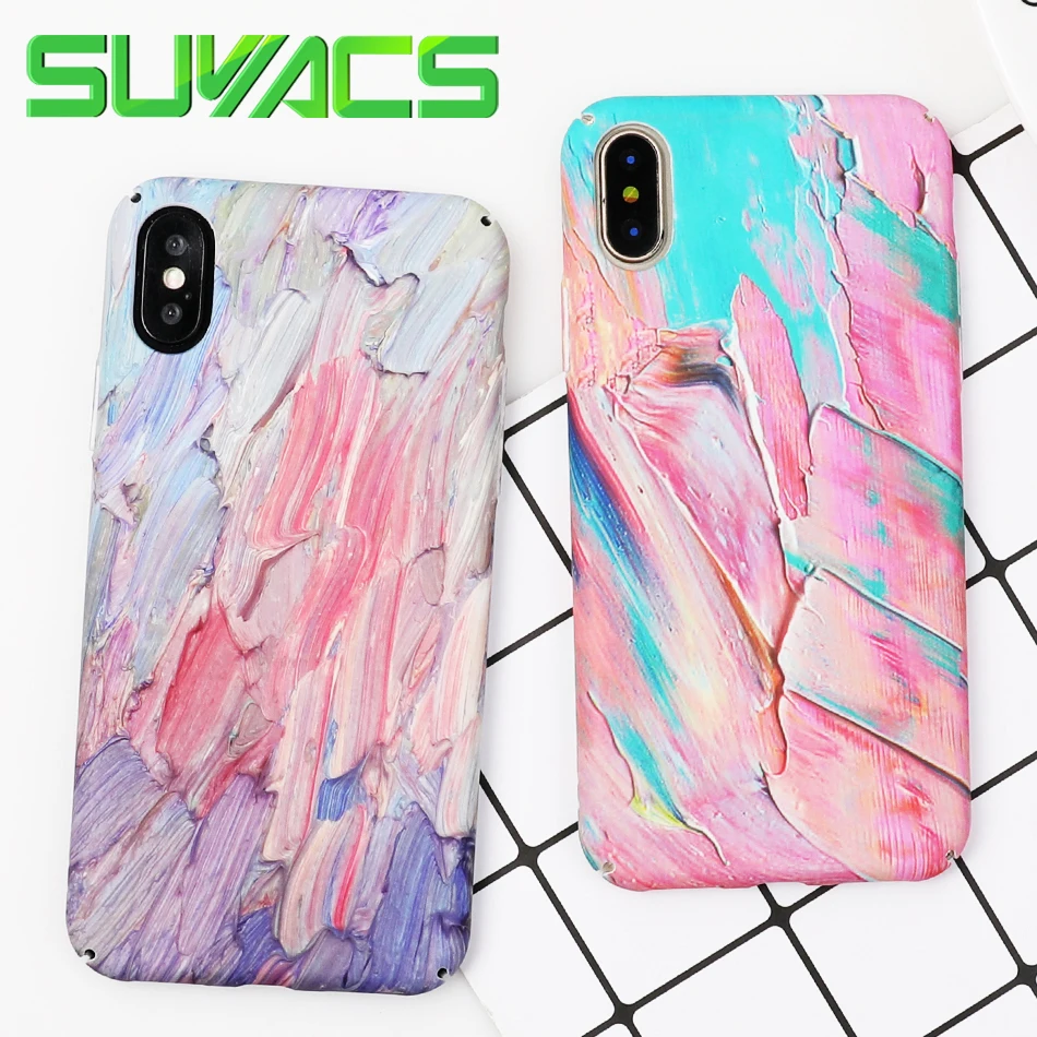 

SUYACS Phone Case For iPhone 6 6S 7 8 Plus X Painting Colorful Frosted Matte Hard PC Phone Cases Cover Fundas Bag Shells Coque