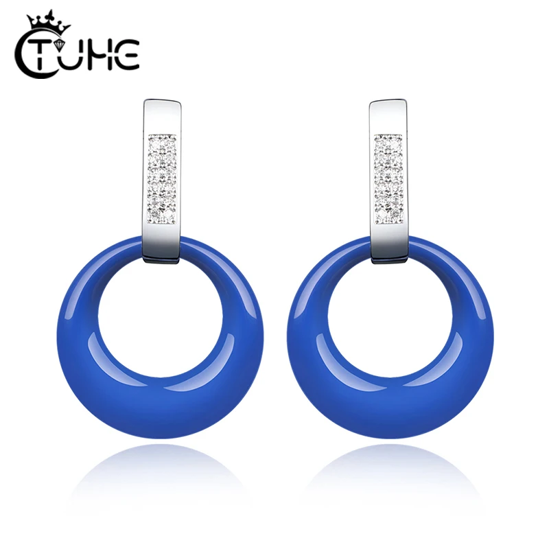 

Forever Clear CZ Circle Round Stud Earrings With Beautiful Cubic Zirconia Healthy Ceramic Earrings Jewelry Bijoux for Women Gift