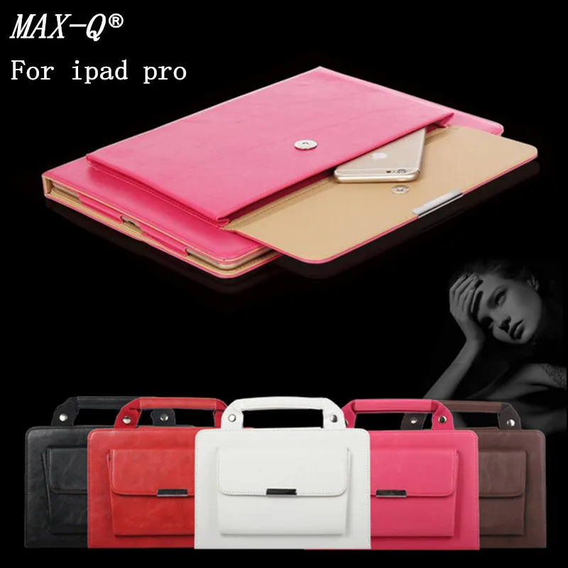 MAX-Q NEW 2016 High Quanlity Carrying HandBag pu Leather Case for iPad pro 9.7 Purse Style Pocket Cover For ipad Pro 12.9