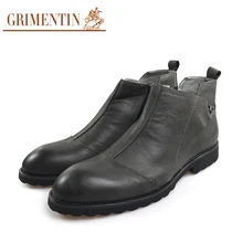 Grimentin мужские кожаные сапоги Высокое качество Пояса из натуральной кожи Мотоботинки круглый носок зимняя обувь на молнии Ботильоны F2