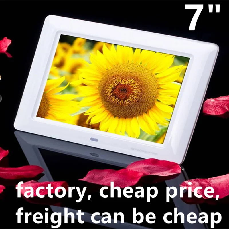 

hot selling battery 7 Inch LED Backlight HD 800*480 Full Function Digital Photo Frame Electronic Album Picture Music Video