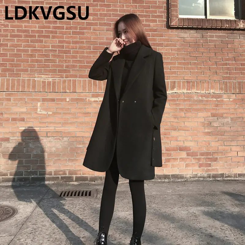 Nouvelle Grande Noir Veste Is1090 Automne Hiver Taille 2018 Manteau En Laine Femmes Black Lâche Coréenne De Épais xwfnzqABYP