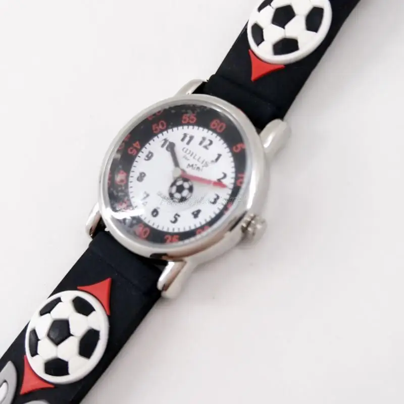 Willis 3D часы с футбольной тематикой с резиновым ремешком кварцевые детские часы для учеников начальной школы Роскошные брендовые водонепроницаемые детские часы