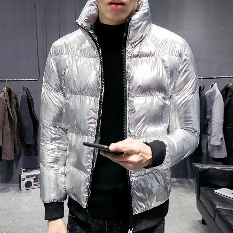 

YuWaiJiaRen Classic Style Men's Cotton-padded Winter Parka Fashion Thick Warm Silver Black Winter Coat Men