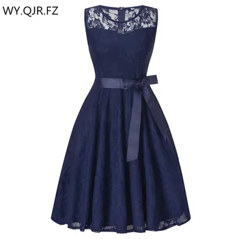 

OML503L#round collar dark blue Bow Short Bridesmaid Dresses wedding party dress girls 2019 prom gown Ladies fashion wholesale