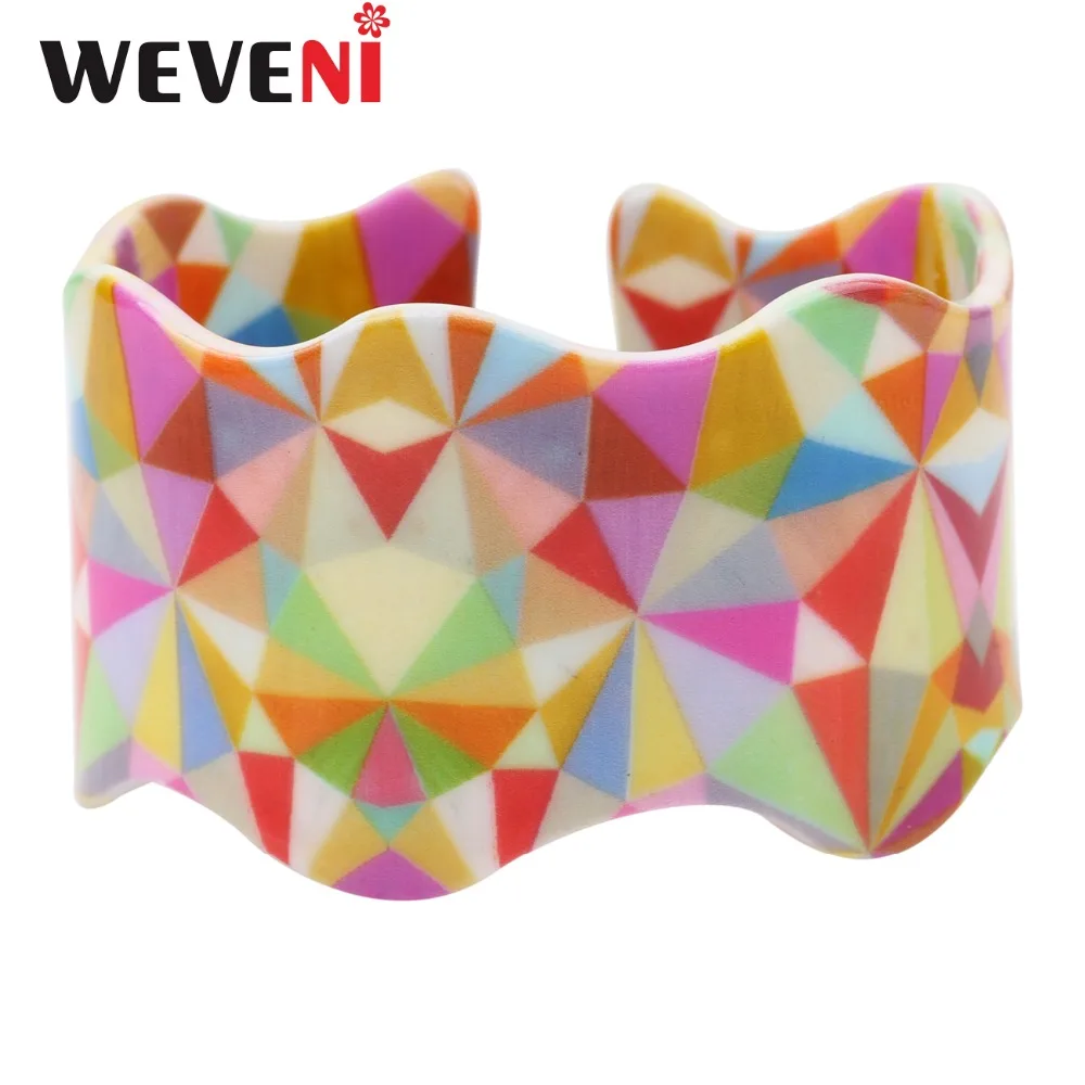 

WEVENI Wide Love Unique Pattern Printing Bracelets Bangles Fashion Acrylic Jewelry For Women 2017 New Holiday Accesssories