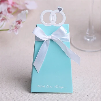 

Free Shipping 100Pcs/Lot Blue Diamond Ring Wedding Favor Boxes Wedding Candy Box For Baby Shower Event & Party Supplies