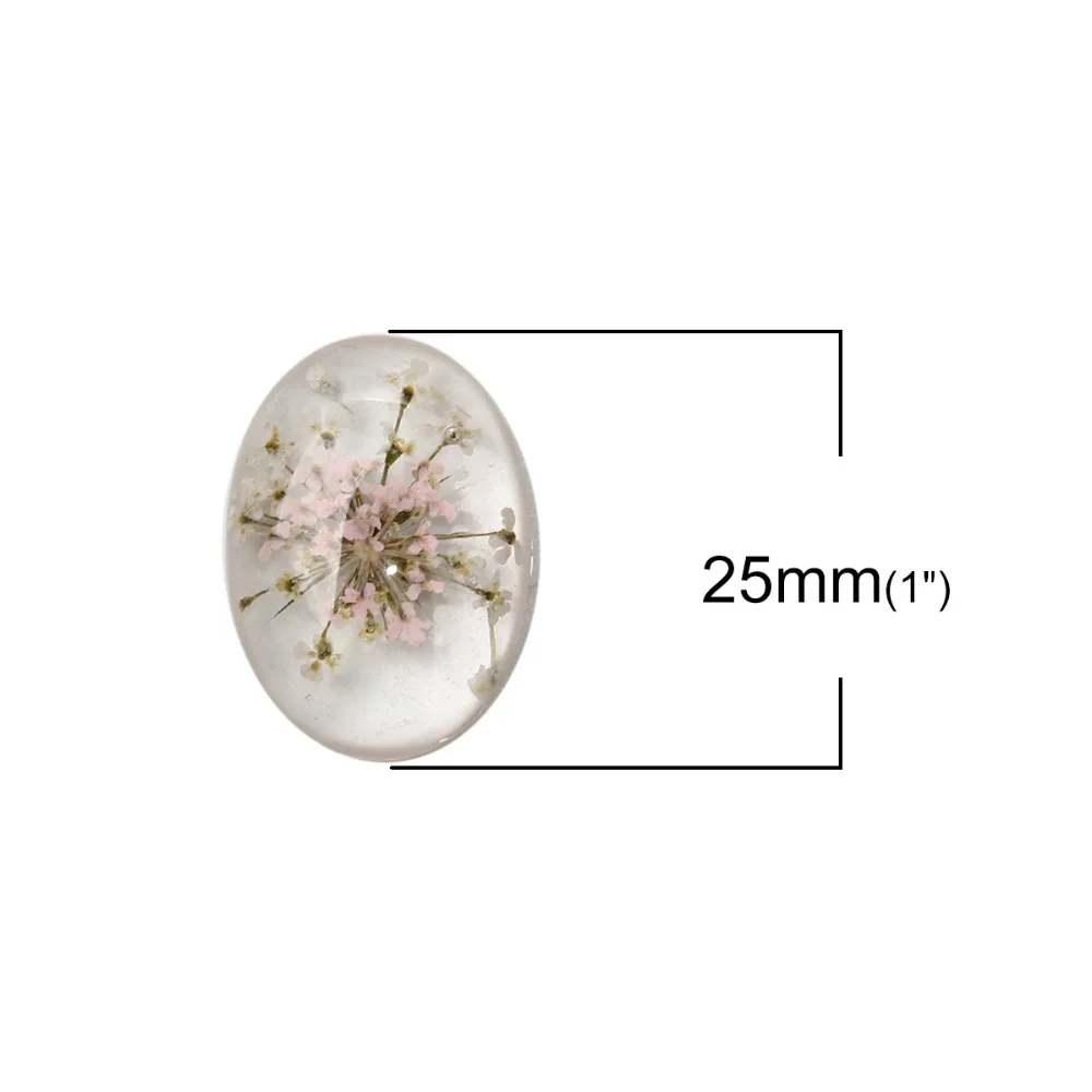 DoreenBeads Смола купольное уплотнение кабошон овальный высушенный цветочный узор прозрачный ювелирные аксессуары 25 мм(") x 18 мм(6/8"), 10 шт