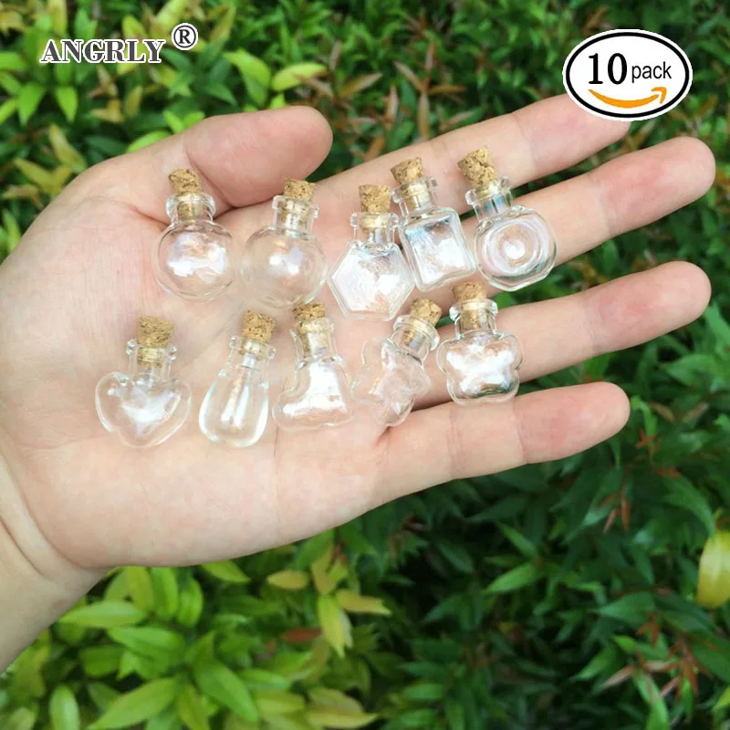 

10pcs Shaped Mini Small Glass Bottles with Clear Cork Stopper Tiny Vials Jars Containers Message Weddings Wish Jewelry Favors