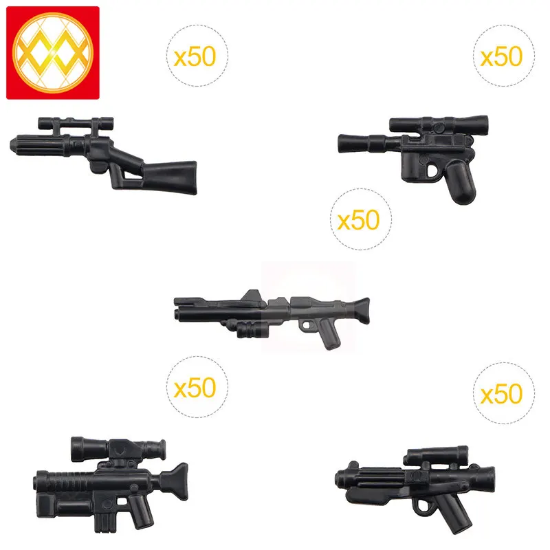 

50 PCS/LOT Military Gun Weapons Series GunSwot Blaster Pack E-11 DL-44 Arms for Soldiers Accessory Building Blocks Children Toys