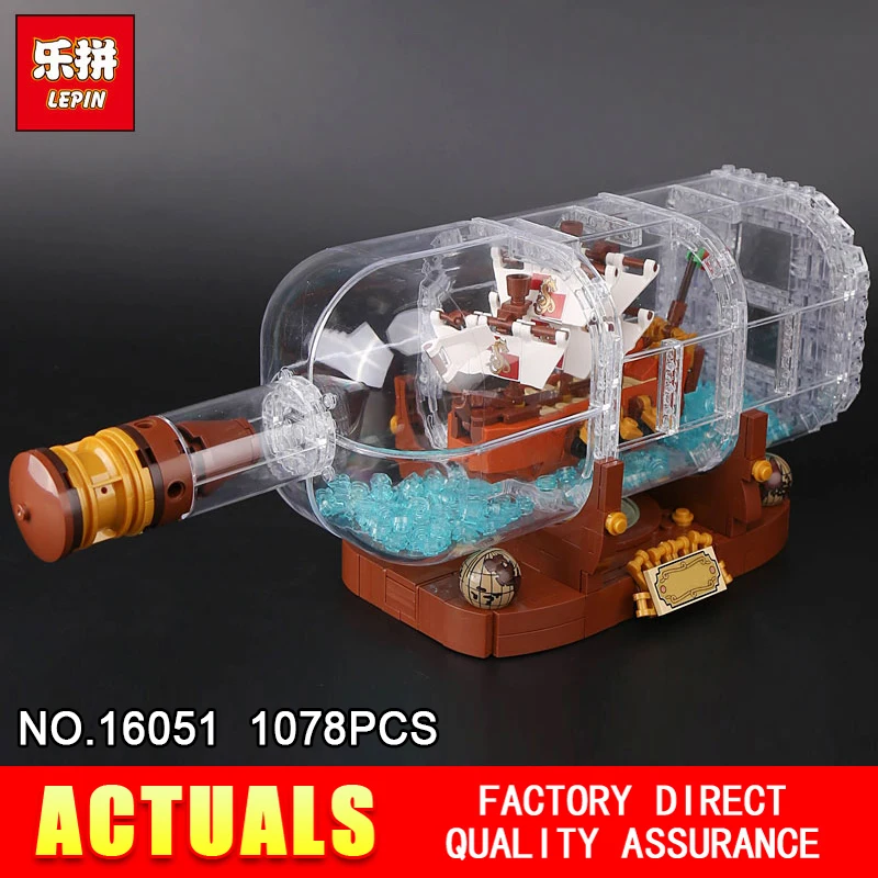 

Lepin 16051 1078Pcs Creative Pirates of the Caribbean Pirates Series 21313 bottles in the boat Building Blocks Bricks toy Mode
