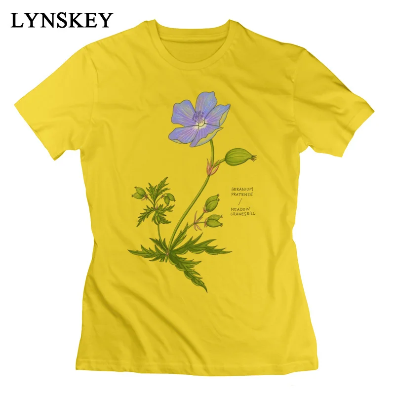 LYNSKEY New Fashion Summer Summer/Fall Meadow Cranesbill T Shirts 100% Cotton Round Collar Girl Tops Shirt Normal Clothing Shirt white