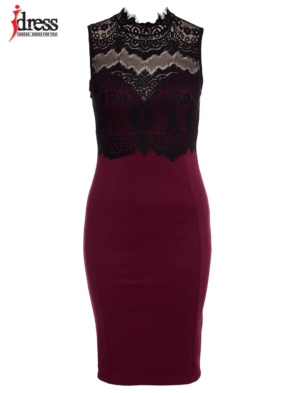 Women Sexy Casual Slim Floral Lace Sleeveless Vintage Patchwork Bandage Dress Lady Pencil Midi Work Wear Office Dress (6)