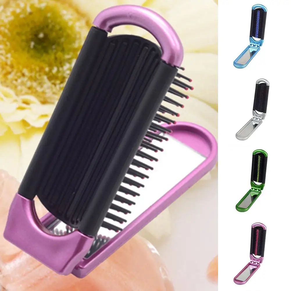 

35# High Quality Mini Portable Hair Folding Mirror Comb Rectangle Travel Airbag Brush Massage